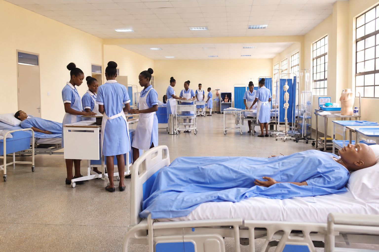 Nursing students practising clinical skills at IAT